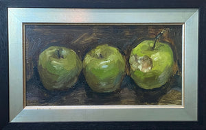 Three Green Apples (one with bite)