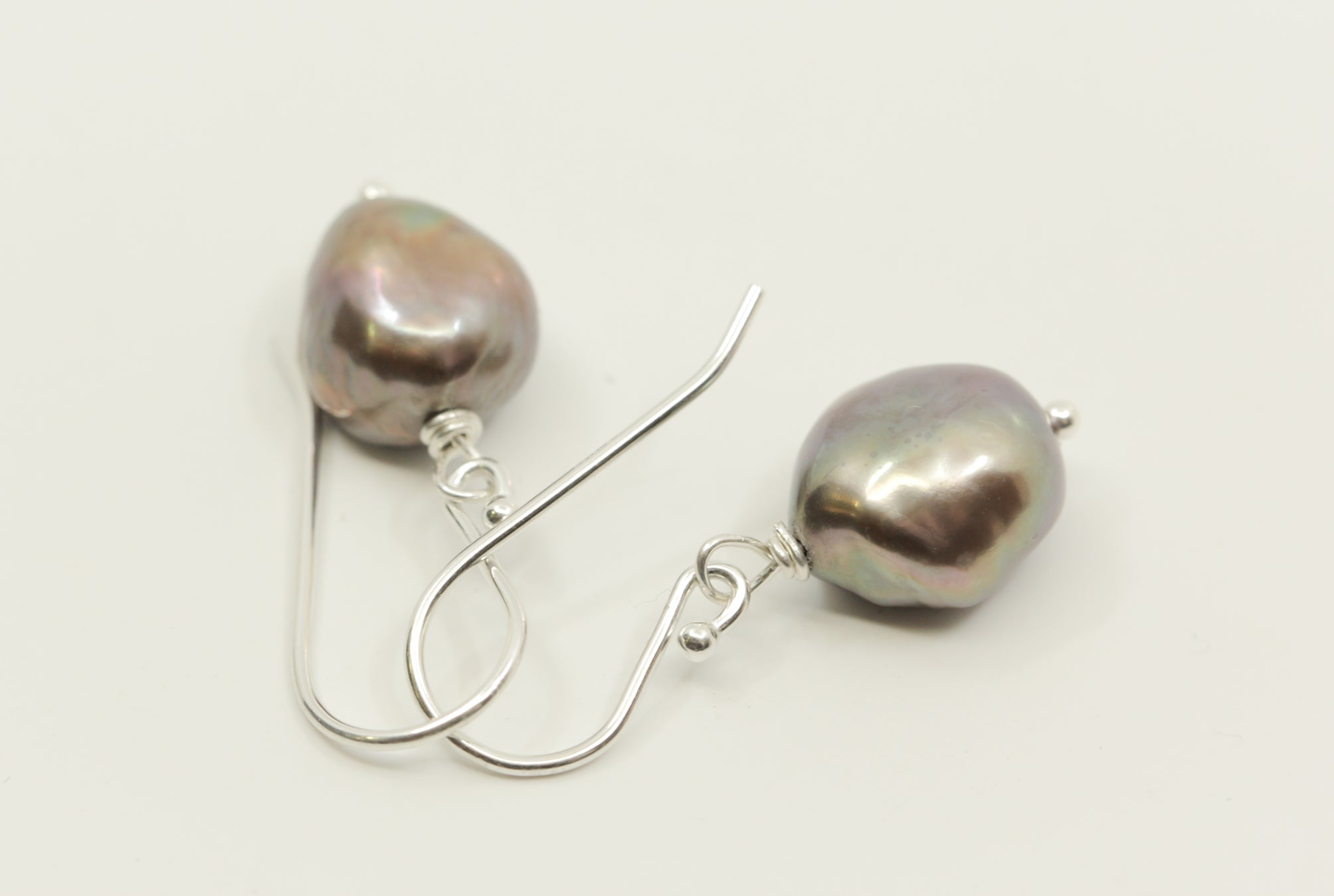 Iridescent Fresh Water Purple Single Earrings Sterling Silver